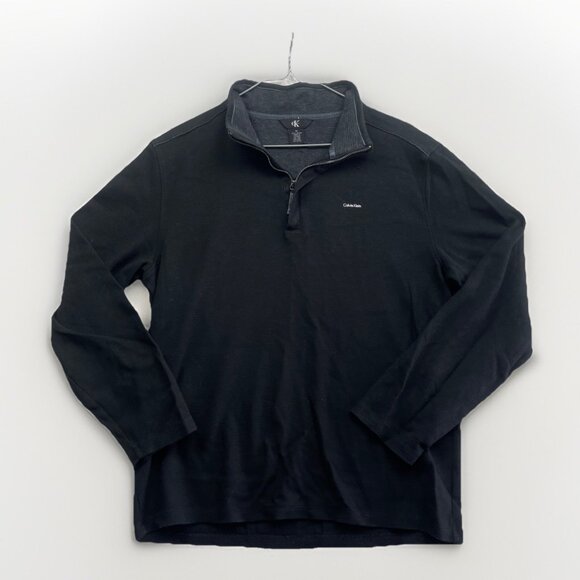 Calvin Klein Men’s Sz M Black Half Zip Lightweight Stretch Sweater Pullover Read - Picture 1 of 16